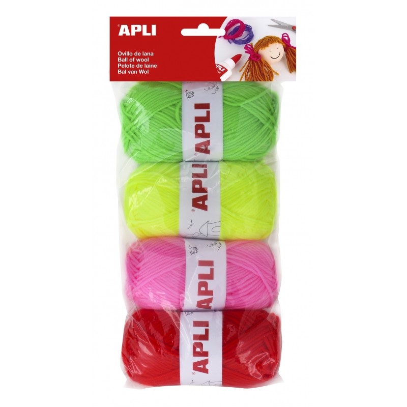 Ovillos lana tonos flúor Pack 4 Unds.