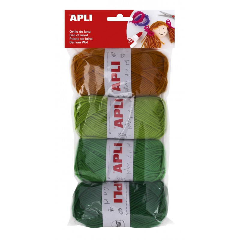 Ovillos lana tonos verdes pack 4 Unds