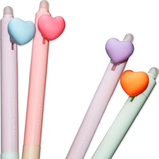 SET 4 BOLIGRAFOS BORRABLES HEART SHAPED TINTA AZUL