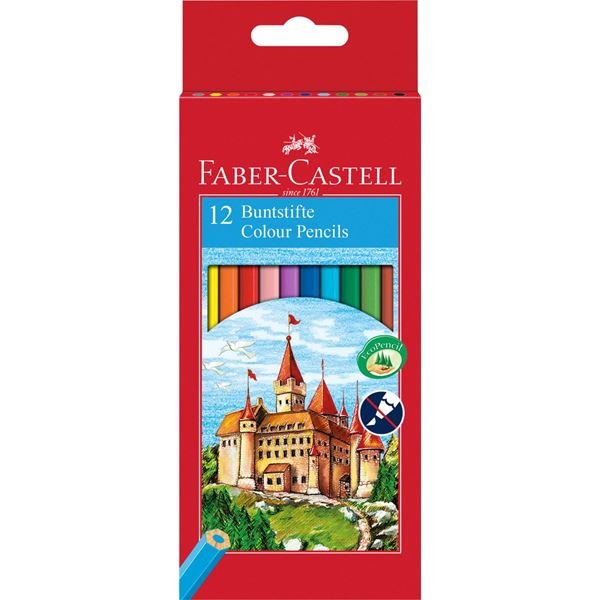 LAPIZ FABER CASTELL 12 COLORES SURTIDOS CAJA ROJA