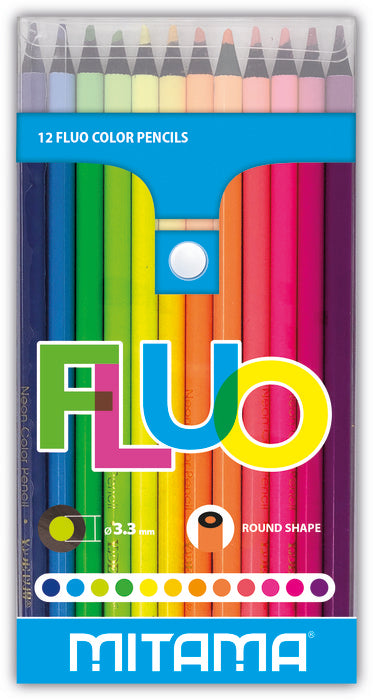 Lápices redondos lacados en 12 colores fluorescentes