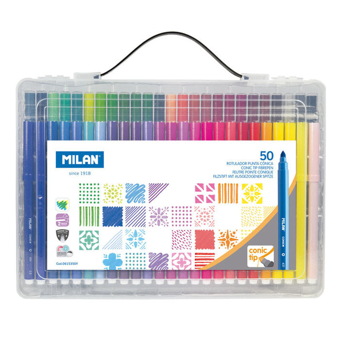 Maletín 50 Rotuladores Punta Cónica Con Base de Agua