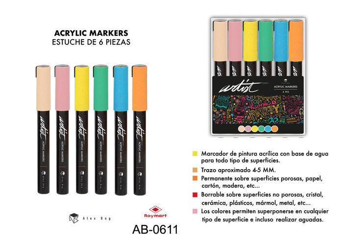 Estuche Acrílicos Gama Artist - 6 Colores Pastel