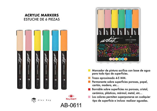 Estuche Acrílicos Gama Artist - 6 Colores Pastel
